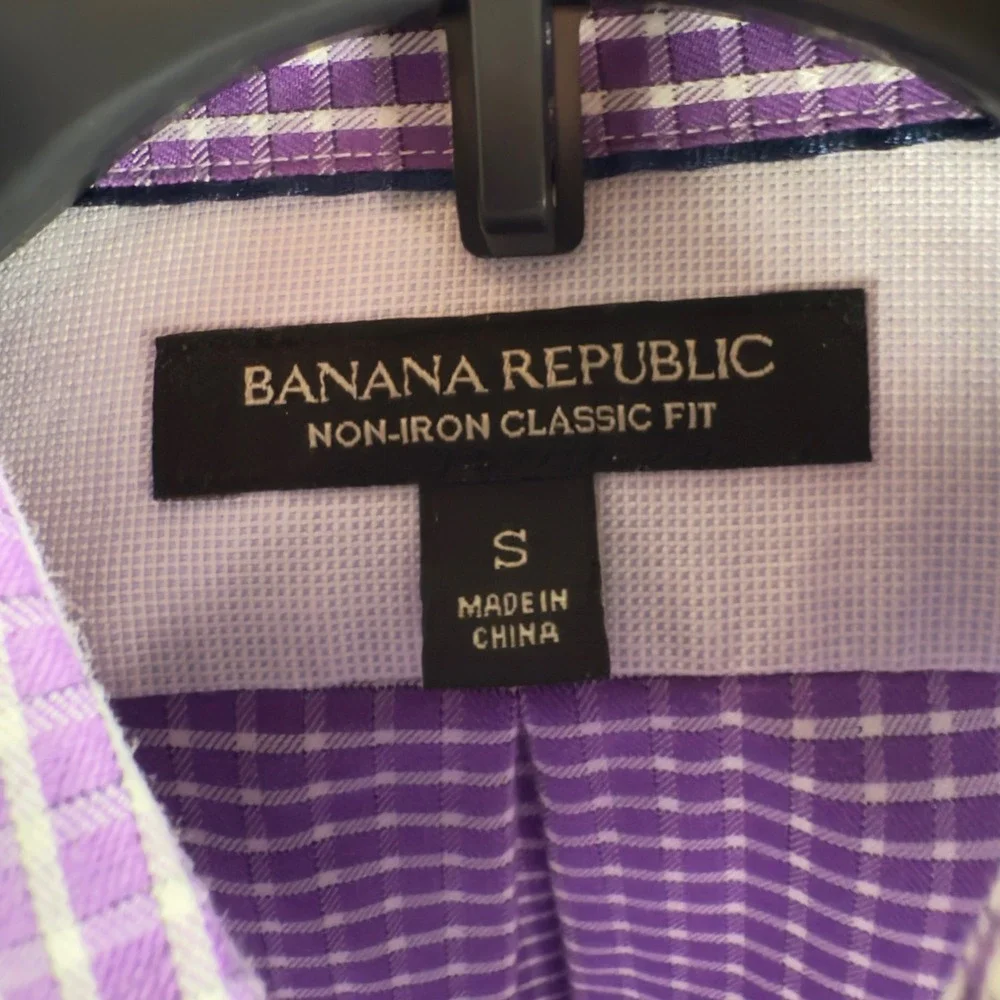 Banana Republic Non Iron Classic Fit Mens Purple Plaid Dress‎ Shirt Size S